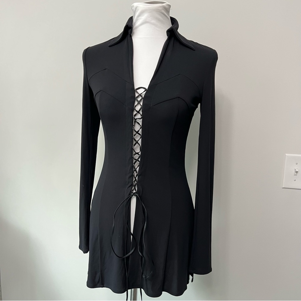 Vintage 90s Versace Jeans Couture stretch corset style slit dress or Tunic